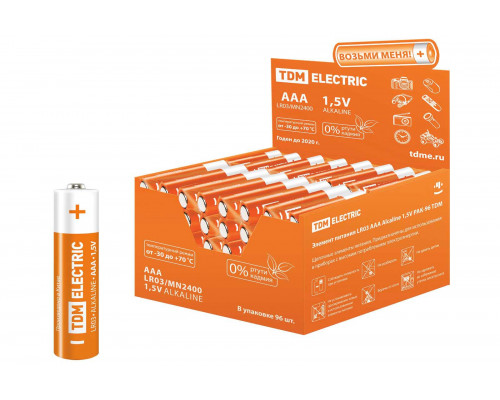 Элемент питания LR03 AAA Alkaline 1,5V PAK-96 (уп.96шт) - ТМ TDM Элемент питания LR03 AAA Alkaline 1,5V PAK-96 (уп.96шт) - ТМ TDM