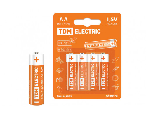 Элемент питания LR6 AA Alkaline 1,5V BP-4 (уп. 4шт) - ТМ TDM Элемент питания LR6 AA Alkaline 1,5V BP-4 (уп. 4шт) - ТМ TDM