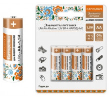 Элемент питания LR6 AA Alkaline 1,5V BP-4 Народный (уп. 4шт) - ТМ TDM