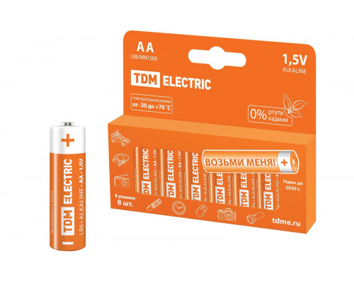 Элемент питания LR6 AA Alkaline 1,5V PAK-8 (уп.8шт) - ТМ TDM Элемент питания LR6 AA Alkaline 1,5V PAK-8 (уп.8шт) - ТМ TDM