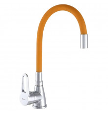 Смеситель Zerix SOP7 045  кухня, Оранжевый гибкий излив, гайка, однорычажный  ТМ ZERIX
