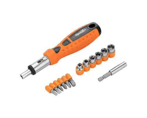 Отвертка реверсивная, биты, головки торцевые, 14шт., - ТМ Sparta.