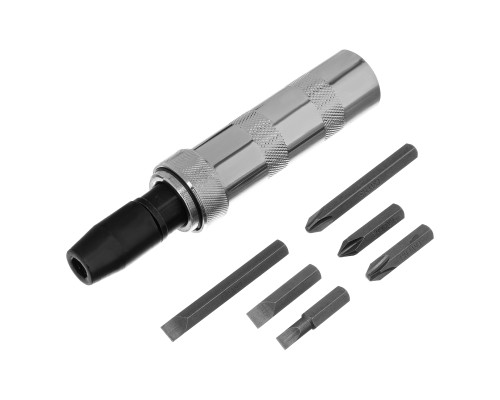 Отвертка ударная 1/2", набор бит, 6шт., металл. рукоятка, в пласт. футляре-TM MTX
