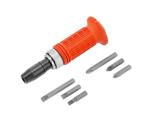 Отвертка ударная 1/2", набор бит, 6шт., прорезин. рукоятка, в пласт. футляре-TM MTX