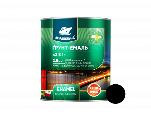 Грунт-эмаль на ржавчину 3в1 ТМ Корабельная черная 0,9 Грунт-эмаль на ржавчину 3в1 ТМ Корабельная черная 0,9