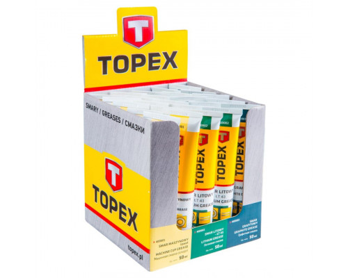 Display set mix со смазкой в тубах 25шт: маш-ая10шт; литиевая 10шт; графитная 5шт - TM TOPEX Display set mix со смазкой в тубах 25шт: маш-ая10шт; литиевая 10шт; графитная 5шт - TM TOPEX