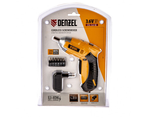 Отвертка аккумуляторная CSL-3.6-02, Li-Ion, 3.6В, 1.3 А/ч + комплект бит 25мм - ТМ DENZEL