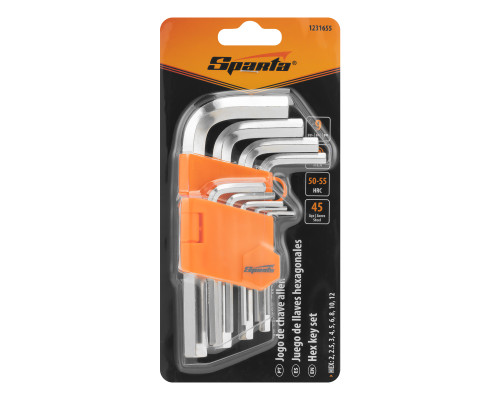 Набор ключей имбусовых HEX 2–12 мм, 45x, закаленные, 9шт., Короткие, никель - ТМ Sparta