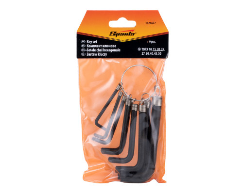 Набор ключей имбусовых TORX 9 шт.: T10,15,20,25,27,30,40,45,50, оксид., на кольце - ТМ Sparta