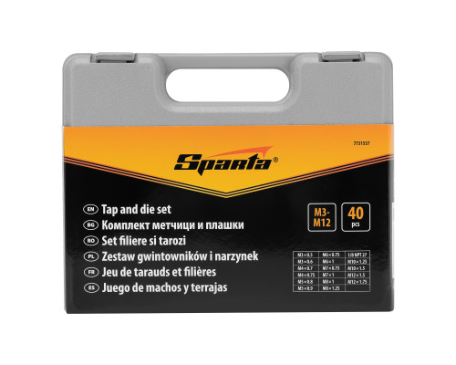 Набор метчиков и плашек М3-М12, плашко-метчикодержатель, 40пред., пласт. бокс - TM Sparta