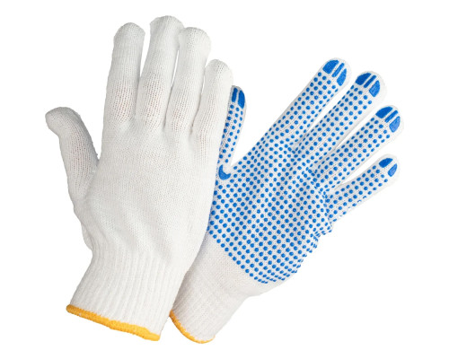 Перчатки Х/Б/ПЭ, белые с синим ПВХ M1500
