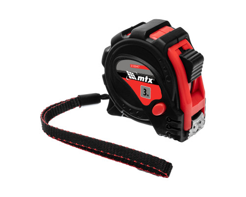 Рулетка 3м х 16мм Status Magnet 3 fixations, обрезиненный корпус, зацеп магнит (уп.12шт) - TM MTX.