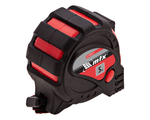 Рулетка 5м х 25мм Status Magnet 3 fixations, обрезиненный корпус, зацеп магнит (уп.6шт) - TM MTX.