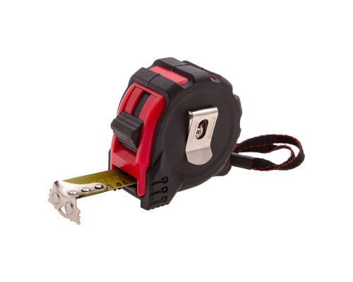 Рулетка 5м х 25мм Status Magnet 3 fixations, обрезиненный корпус, зацеп магнит (уп.6шт) - TM MTX.