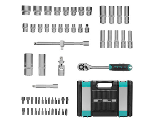 Набор инструментов, 1/2",1/4", CrV, пласт. кейс 60 пред. - ТМ STELS