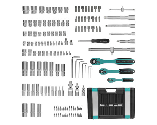 Набор инструментов, 1/4", 3/8", 1/2", Cr-V, S2, усилен. кейс, 151пред. - ТМ STELS