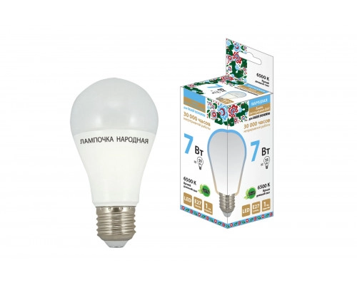 Лампа светодиодная НЛ-LED-A55-7 Вт-230 В-6500 К-Е27, (55х98 мм), Народная - ТМ TDM